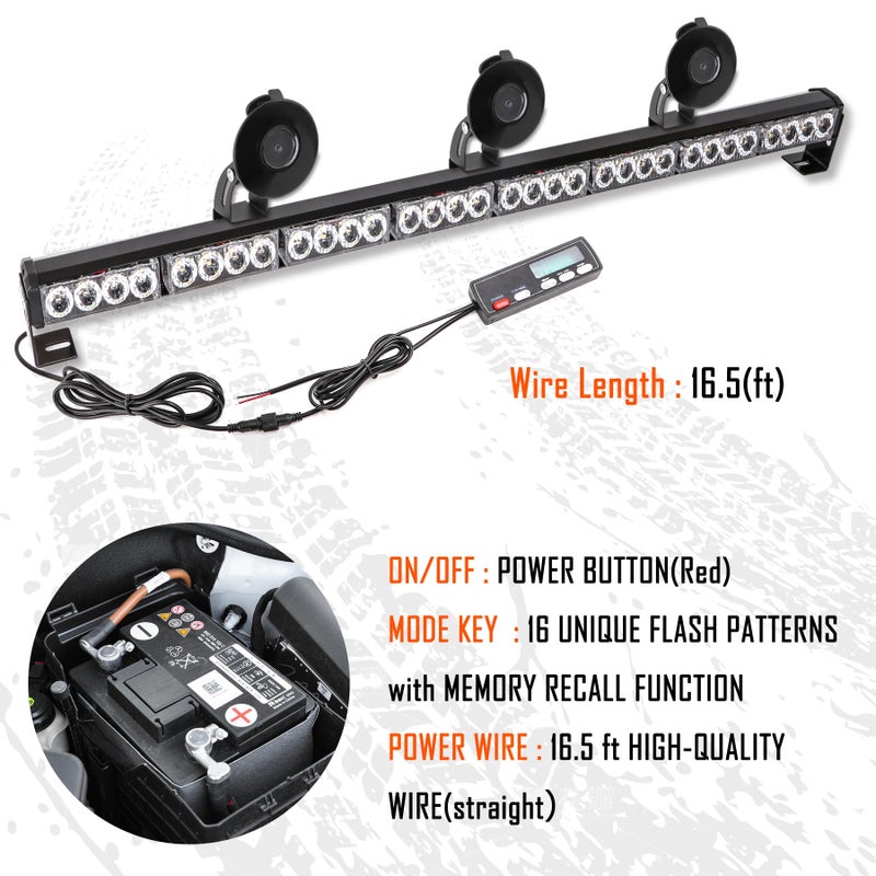 LE-JX Emergency Light Bar 36 Inch 16 Flash Modes 32 Led Emergency Strobe Lights Traffic Advisor Directional Flashing Safety Light Bar with Led Display Screen Controller(35.5 Inch, Yellow/White) - Image 3